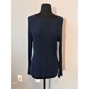 Banana Republic Women's Navy Blue Ribbed Knit Long Sleeve square neck ‎ Sweater